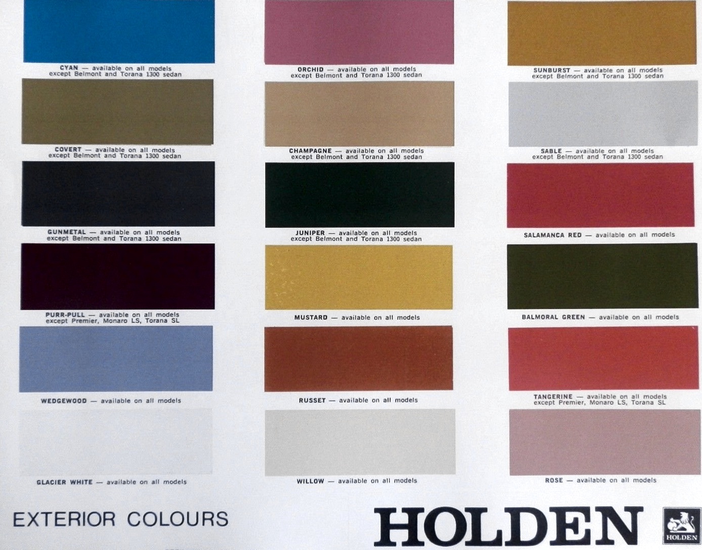 1973 Holden Colour Chart Page 1